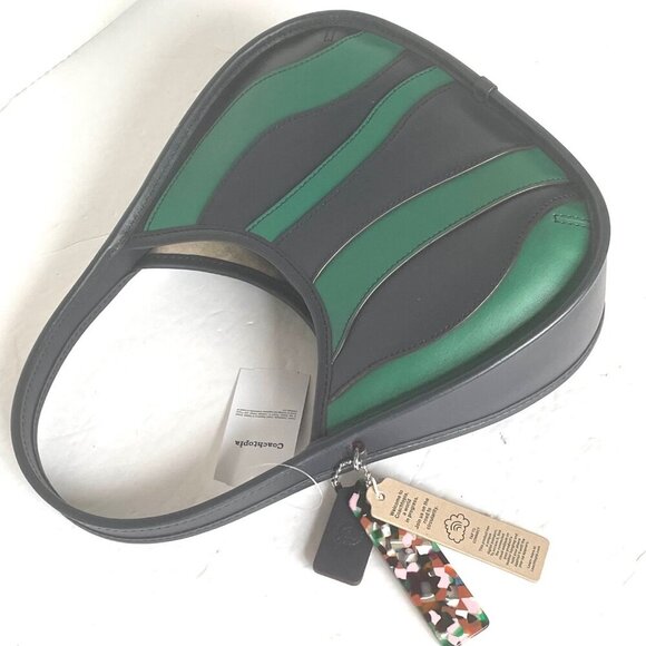 Coach Ergo Wavy Stripe Upcrafted Green Leather 90s Bag CQ004 Blue - Picture 5 of 10